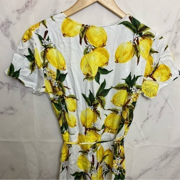 LULU'S A La Tart Lemon Print Wrap Mini Dress - D31 - Picture 5 of 6